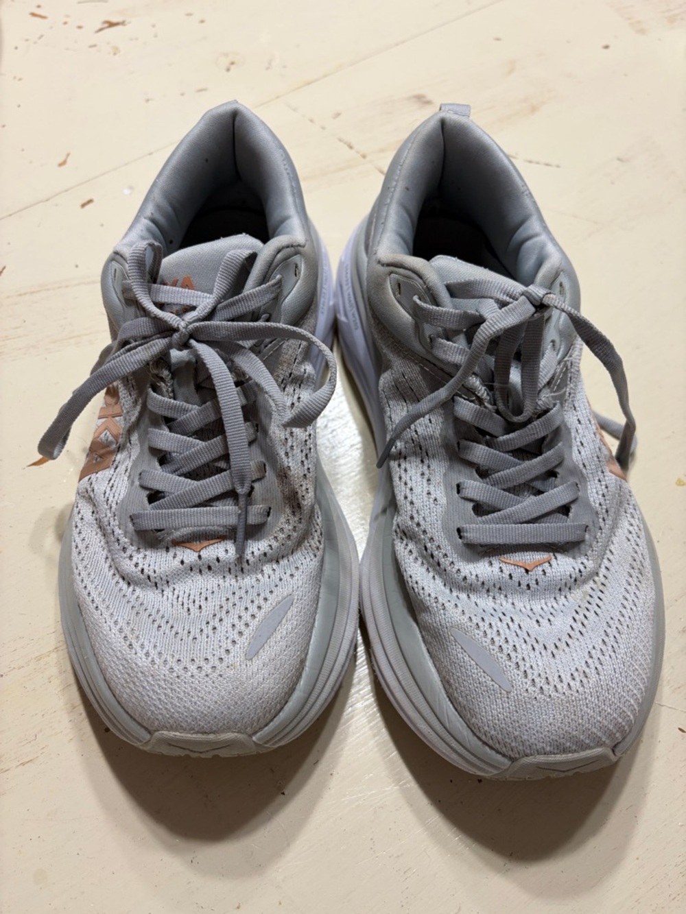 Hoka One One Women's Gray and Light Pink Athletic Running Shoes